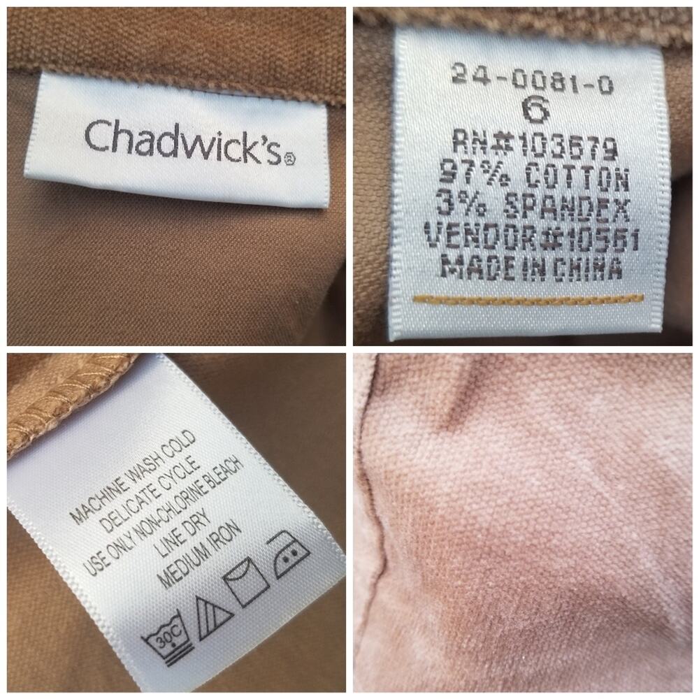 Tan Jacket Chadwick's Size 6 Tan Coat Button Front Flap Pockets Stretch Velour - Picture 6 of 10